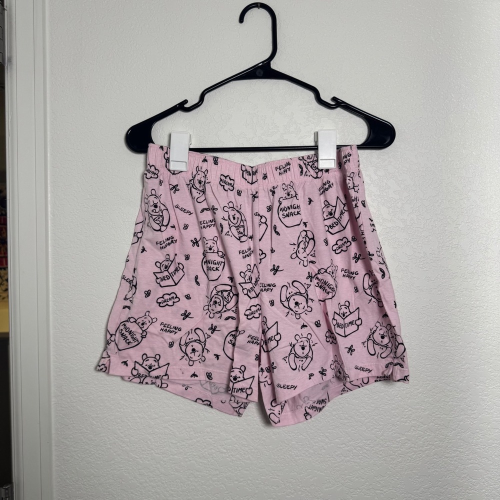 Disney Winnie the Pooh Pajama Shorts Womens Medium Pink All Over Print PJs - Picture 1 of 4